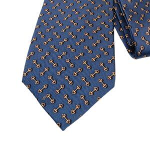 Jos. A. Bank Silk Tie Mens 60.5” Navy Gold Horsebit Chain Equestrian Classic New